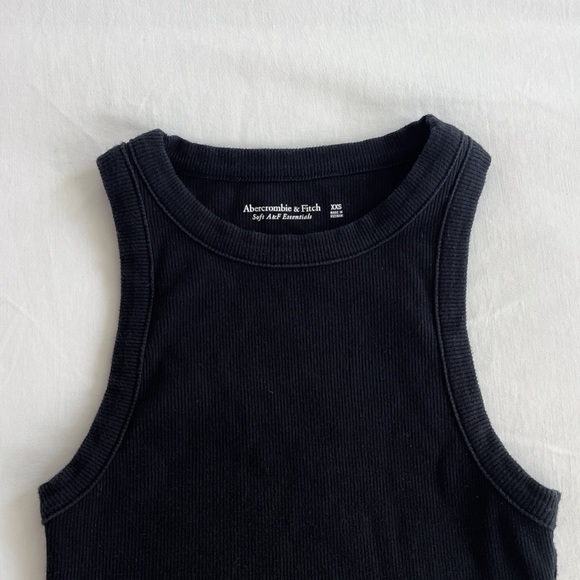 Abercrombie Essential Cropped High-Neck Rib Tank | Black | Size XXS | NWOT - Picture 5 of 10